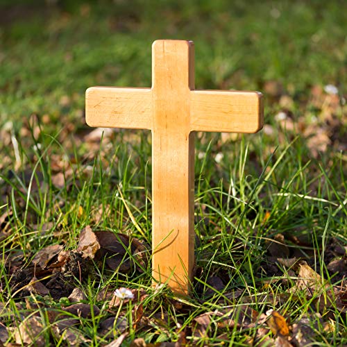 Elegante cruz de madera de roble europeo para tumba o sepultura de madera, como repuesto para urna en el cementerio o como decoración para tumba para perros, gatos