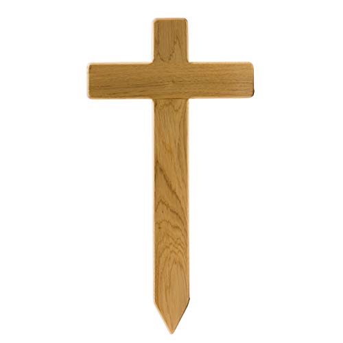 Elegante cruz de madera de roble europeo para tumba o sepultura de madera, como repuesto para urna en el cementerio o como decoración para tumba para perros, gatos