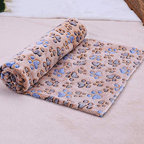 ENticerowts Manta de forro polar para cachorros, perros, gatos, cálida y suave, con estampado de huellas de coral, resistente a las manchas, color café M