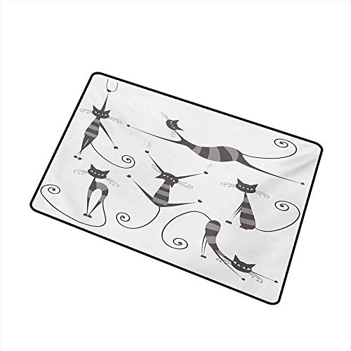 Entrada de gato Alfombrilla para puerta exterior Gatos peludos, flacos y rayados en varias posturas corporales graciosas Bigotes Patas felinas Imagen de arte Polvo cogido Nieve y barro, Dimgray