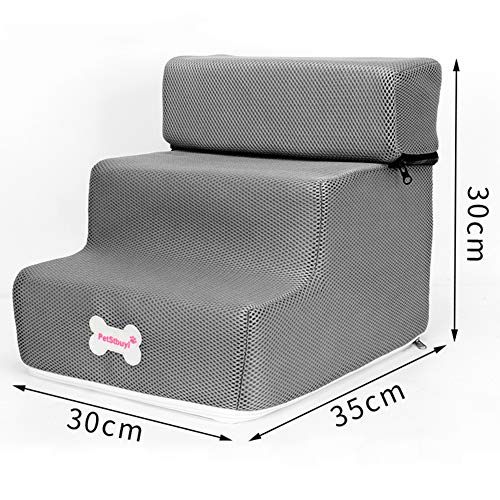 Escalera Para Mascotas, Escaleras Para Mascotas De 3 Escalones, Perros Pequeños, Gatos, Mascotas, 3 Escalones, Rampa Extraíble Antideslizante, Escalera De Cama Desmontable, Juguete Para Masc Gris