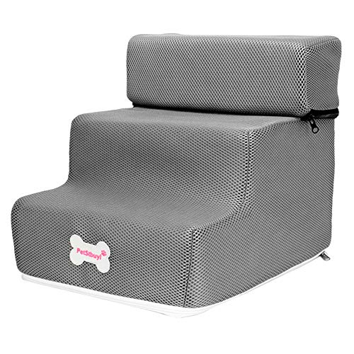 Escalera Para Mascotas, Escaleras Para Mascotas De 3 Escalones, Perros Pequeños, Gatos, Mascotas, 3 Escalones, Rampa Extraíble Antideslizante, Escalera De Cama Desmontable, Juguete Para Masc Gris
