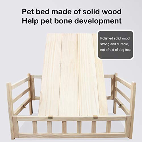 Escaleras de mascotas Marco de Madera Sofá para Mascotas Sofá Cama para Perros, Cama Elevada para Mascotas para Perros Pequeños Que Duermen Y Descansan, Caseta para Perros de Pino Natural con Valla