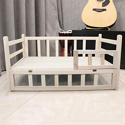 Escaleras de mascotas Marco de Madera Sofá para Mascotas Sofá Cama para Perros, Cama Elevada para Mascotas para Perros Pequeños Que Duermen Y Descansan, Caseta para Perros de Pino Natural con Valla
