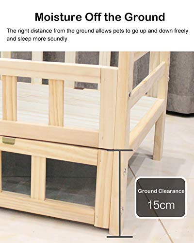 Escaleras de mascotas Marco de Madera Sofá para Mascotas Sofá Cama para Perros, Cama Elevada para Mascotas para Perros Pequeños Que Duermen Y Descansan, Caseta para Perros de Pino Natural con Valla