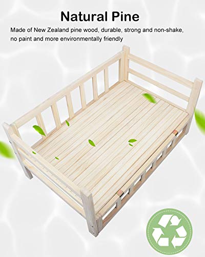 Escaleras de mascotas Marco de Madera Sofá para Mascotas Sofá Cama para Perros, Cama Elevada para Mascotas para Perros Pequeños Que Duermen Y Descansan, Caseta para Perros de Pino Natural con Valla