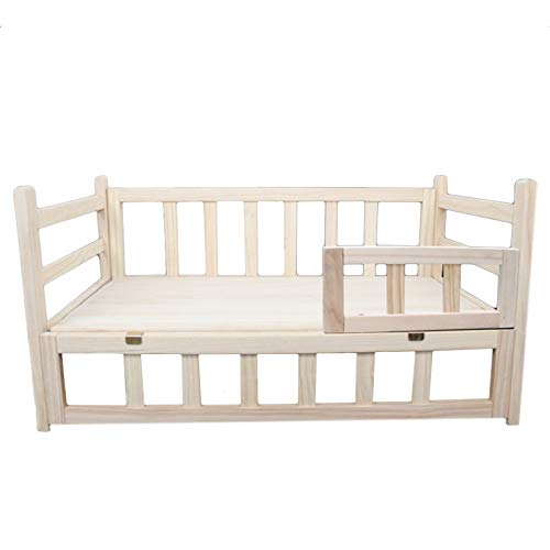Escaleras de mascotas Marco de Madera Sofá para Mascotas Sofá Cama para Perros, Cama Elevada para Mascotas para Perros Pequeños Que Duermen Y Descansan, Caseta para Perros de Pino Natural con Valla
