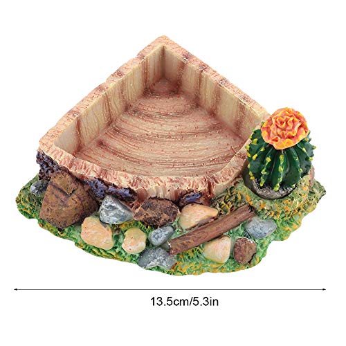 Esquina de reptil Plato de agua Cuenco de tortuga de resina Plato de comida para reptiles Comedero de gusanos Plato de terrario Plato de cactus artificial Adorno de paisaje de piscina para lagarto Gec