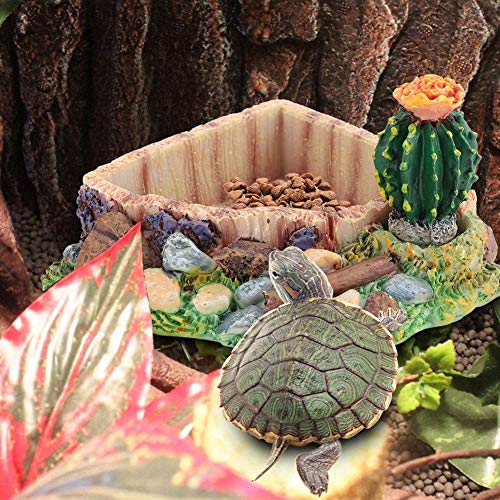 Esquina de reptil Plato de agua Cuenco de tortuga de resina Plato de comida para reptiles Comedero de gusanos Plato de terrario Plato de cactus artificial Adorno de paisaje de piscina para lagarto Gec