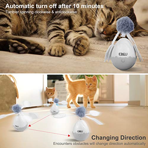 ETACCU Juguete para Gatos, Interactiva Automática Giratoria de 360 ​​Grados con 2 Colgantes Reemplazables, Material Saludable
