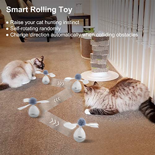 ETACCU Juguete para Gatos, Interactiva Automática Giratoria de 360 ​​Grados con 2 Colgantes Reemplazables, Material Saludable