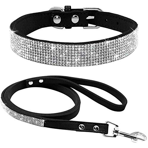 ETOPARS Correas de Collar de Perro con Diamantes de Imitación, Collar y Correa para Perro, Collar para Perro Correa de Piel de Ante Suave y Brillante, Arnés para Collar de Perro para Mascotas