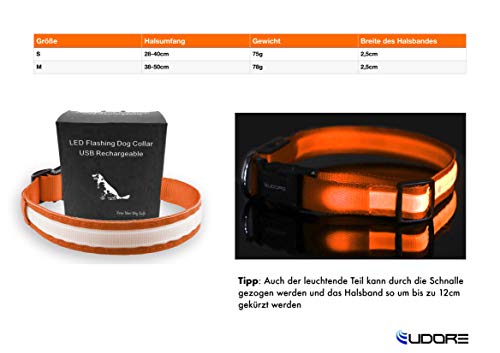 Eudore Collar de perro LED luminoso, recargable por USB, ajustable, 100% resistente al agua, en diferentes tamaños y colores