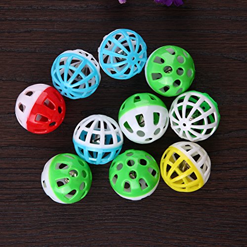 Everpert 10 piezas de plástico hueco redondo mascota gato colorido bola juguetes con pequeña campana