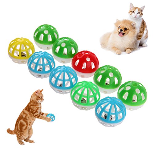Everpert 10 piezas de plástico hueco redondo mascota gato colorido bola juguetes con pequeña campana