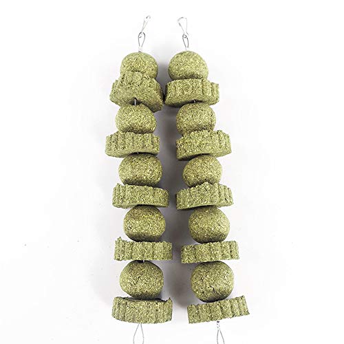 Ewolee Juguetes de conejo, 2 piezas de juguetes para masticar hámster, accesorios de pasto natural y bola de hierba, juguete para moler dientes para conejo, hámster, cobaya, chinchillas, gerbos, ratas