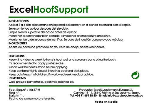 Excel Hoof Support 0,5 litros| Grasa Cascos Caballos| hidratante| (0,5)