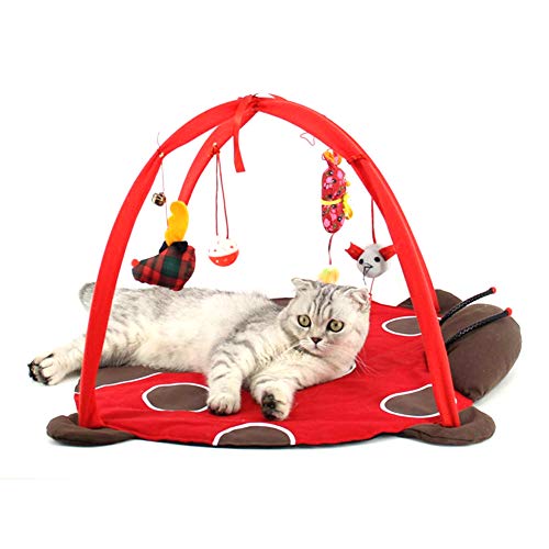 Fablcrew 1 alfombra de juego y actividades móviles para gato, cama acolchada con juguete para colgar, campana, pelotas y ratón