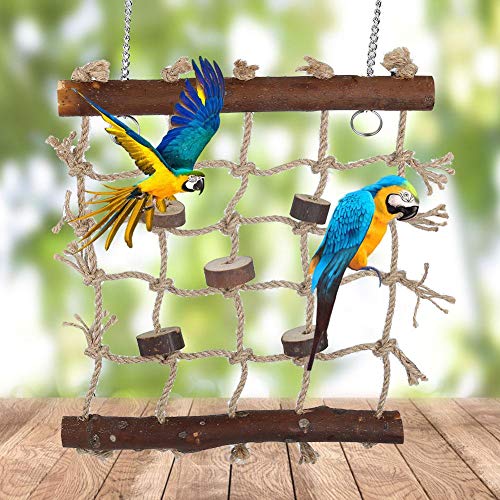 Fdit 1Pc Jaula de Pájaro Loro Juguetes de Cáñamo Cuerda Escalera de Aves Natural Interesante de Coser Juguete Colgante Decoración
