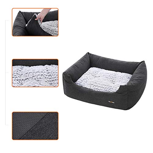 FEANDREA Cama para Perro con Cojín Reversible, 80 x 60 x 26 cm, Negro PGW26B