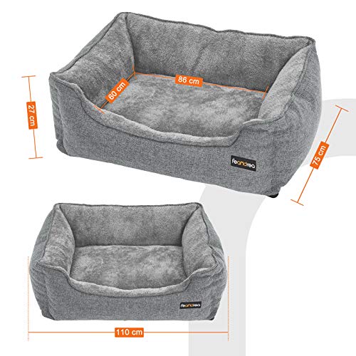 FEANDREA Cama para Perros, Sofá para Perros, Cesta para Perro Desmontable y Lavable a Máquina, Gris, 110 x 75 x 27 cm PGW12GG