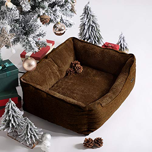 FEANDREA Cama para Perros, Sofá para Perros, Cesta para Perro Desmontable y Lavable a Máquina, Marrón, 90 x 75 x 25 cm PGW11CC