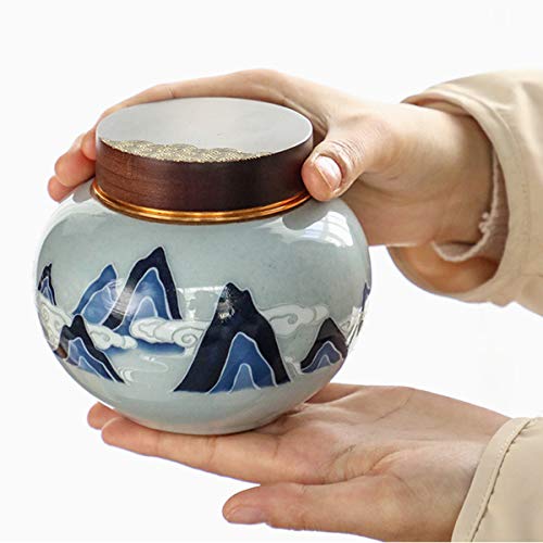 FEIJUN Urna De Cremación Mediana De Cerámica para Mascotas Y Cenizas Humanas Porcelana Craft-Holds Sello De Tapón De Rosca 11x10.5cm(Color:mi)