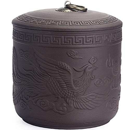 FEIJUN Urna Funeraria, Urna De Cenizas De Cremación Mediana para Mascotas, Urna Funeraria De Arcilla Púrpura con Relieve Hecho A Mano para Humanos(Color:Fénix)