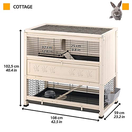 Ferplast - Conejera Jaula para Conejos Cottage, conejera de Interior, Madera Resistente, Dos Pisos espaciosos, Accesorios incluidos, 107.5 x 61.5 x h 102 cm