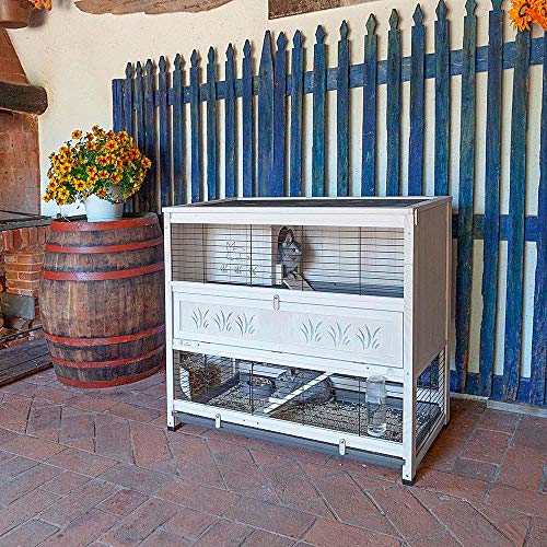 Ferplast - Conejera Jaula para Conejos Cottage, conejera de Interior, Madera Resistente, Dos Pisos espaciosos, Accesorios incluidos, 107.5 x 61.5 x h 102 cm