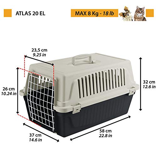 Ferplast Transportín rígido para Perros de Talla pequeña y Gatos Atlas 20 EL, Caja de Transporte para Animales, Puerta de Acero plastificado, Rejillas de ventilación, 37 x 58 x h 32 cm Negro