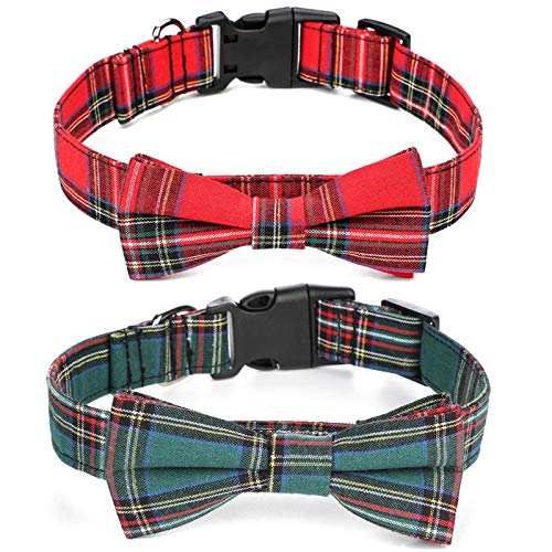 FHW Pajarita para Perro, Collar De CelosíA para Mascotas, Collar De Perro Suave, CóModo, Duradero, Desmontable Y Ajustable, Adecuado para Perros Y Gatos,Red+Green,L