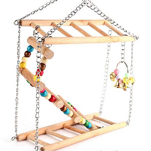 fifijuanC Juguetes de Columpio para pájaros, Hamster para pájaros, Puente, Columpio de Madera, Escalera para Mascotas pequeña, Plataforma para Loros, Juguete Gris Africano