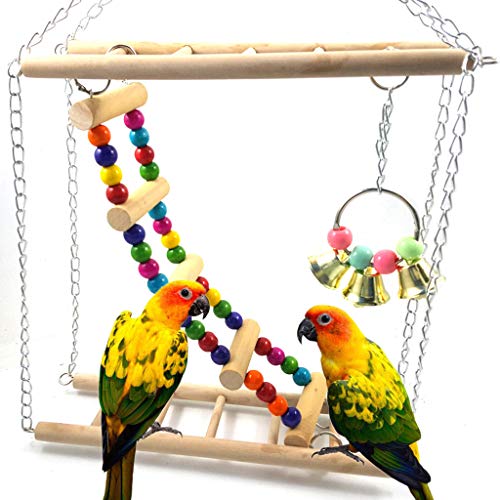 fifijuanC Juguetes de Columpio para pájaros, Hamster para pájaros, Puente, Columpio de Madera, Escalera para Mascotas pequeña, Plataforma para Loros, Juguete Gris Africano