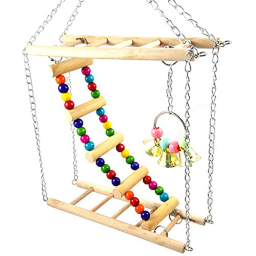 fifijuanC Juguetes de Columpio para pájaros, Hamster para pájaros, Puente, Columpio de Madera, Escalera para Mascotas pequeña, Plataforma para Loros, Juguete Gris Africano