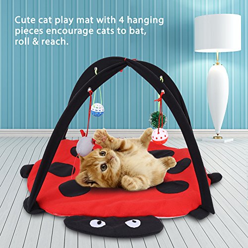Fishlor Cat Play Mat Plegable, Centro de Actividades para Gatos multifunción Cat Activity Bed con 4 Juguetes Colgantes Bolas Cat Play Carpa
