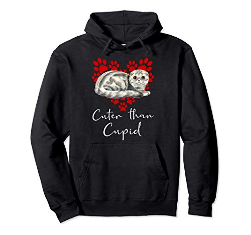 Fold escocés Cuter Than Cupid Gato Día San Valentín Sudadera con Capucha
