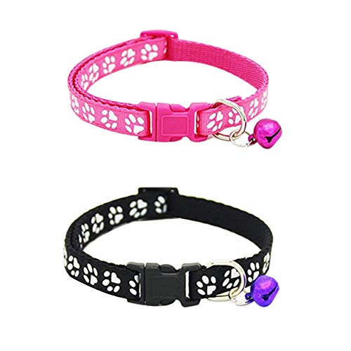 Fransande – Juego de 2 collares de gato ajustables con campana, collar para animal de compañía con estampado de fantasía, collar extraíble de liberación rápida para gatos (rosa y negro)