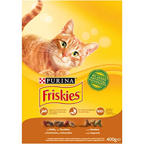 Friskies Adult pienso para el Gato, con Pollo, Pavo y Aceitunas aggiunte, 400 g – Paquete de 20 Unidades