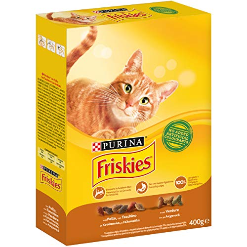 Friskies Adult pienso para el Gato, con Pollo, Pavo y Aceitunas aggiunte, 400 g – Paquete de 20 Unidades