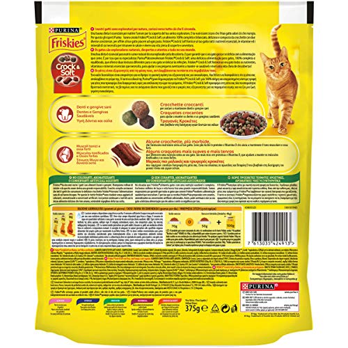 Friskies Crock & Soft - Pienso para Gatos con Carne de Res, Pollo y Verduras, 375 g, Paquete de 12 Unidades