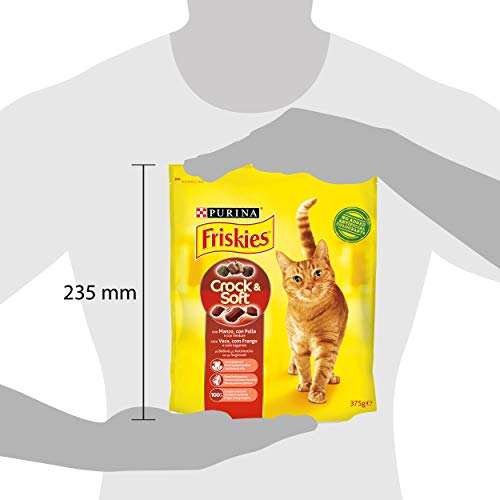 Friskies Crock & Soft - Pienso para Gatos con Carne de Res, Pollo y Verduras, 375 g, Paquete de 12 Unidades
