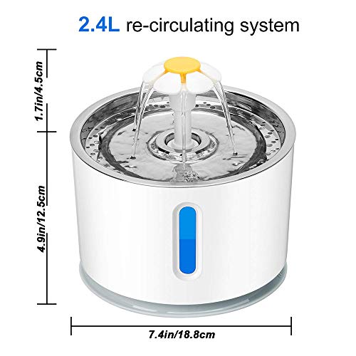 Fuente de agua para gatos, dispensador de agua para mascotas con LED de acero inoxidable, con 6 filtros, bomba de apagado automático inteligente, nivel claramente visible, para animales pequeños