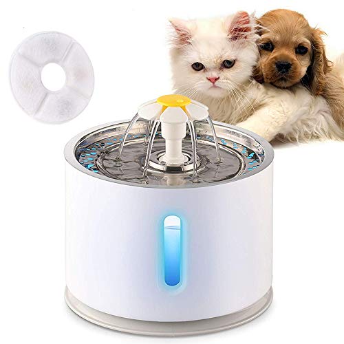 Fuente de agua para gatos, dispensador de agua para mascotas con LED de acero inoxidable, con 6 filtros, bomba de apagado automático inteligente, nivel claramente visible, para animales pequeños