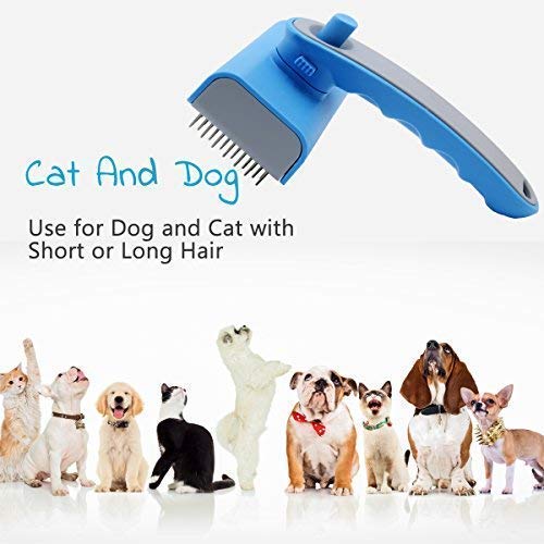 FUNUSE - Peinetas de Pelo para Mascotas con cerdas retráctiles, Herramientas Profesionales de desprendimiento para Perros y Gatos, Pelo Largo Corto (Azul)