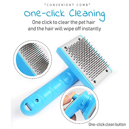 FUNUSE - Peinetas de Pelo para Mascotas con cerdas retráctiles, Herramientas Profesionales de desprendimiento para Perros y Gatos, Pelo Largo Corto (Azul)