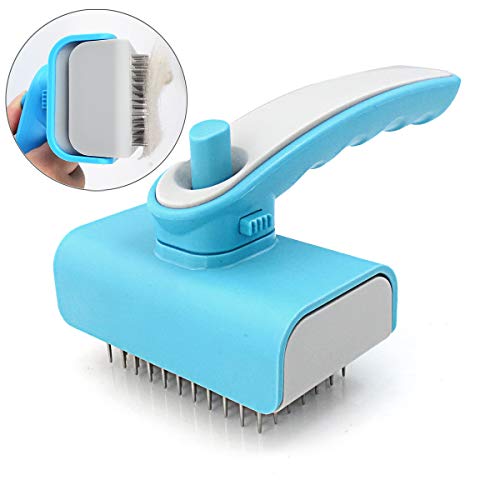 FUNUSE - Peinetas de Pelo para Mascotas con cerdas retráctiles, Herramientas Profesionales de desprendimiento para Perros y Gatos, Pelo Largo Corto (Azul)