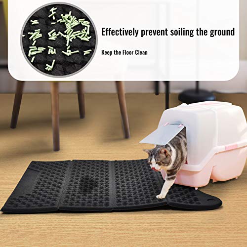 FurPaw Alfombra Gatos Arenero, Alfombrilla Mascotas Impermeable Fácil de Limpiar, Estera Arena para Gatos en Negro para Arenero Gatos Cubierto