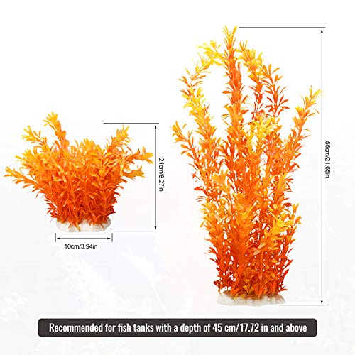 FurPaw Decoración Acuario, Plantas Degradado Artificiales Pecera Ornamento Césped Plástico No Tóxica para Tanque - Naranja Degradado