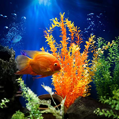 FurPaw Decoración Acuario, Plantas Degradado Artificiales Pecera Ornamento Césped Plástico No Tóxica para Tanque - Naranja Degradado